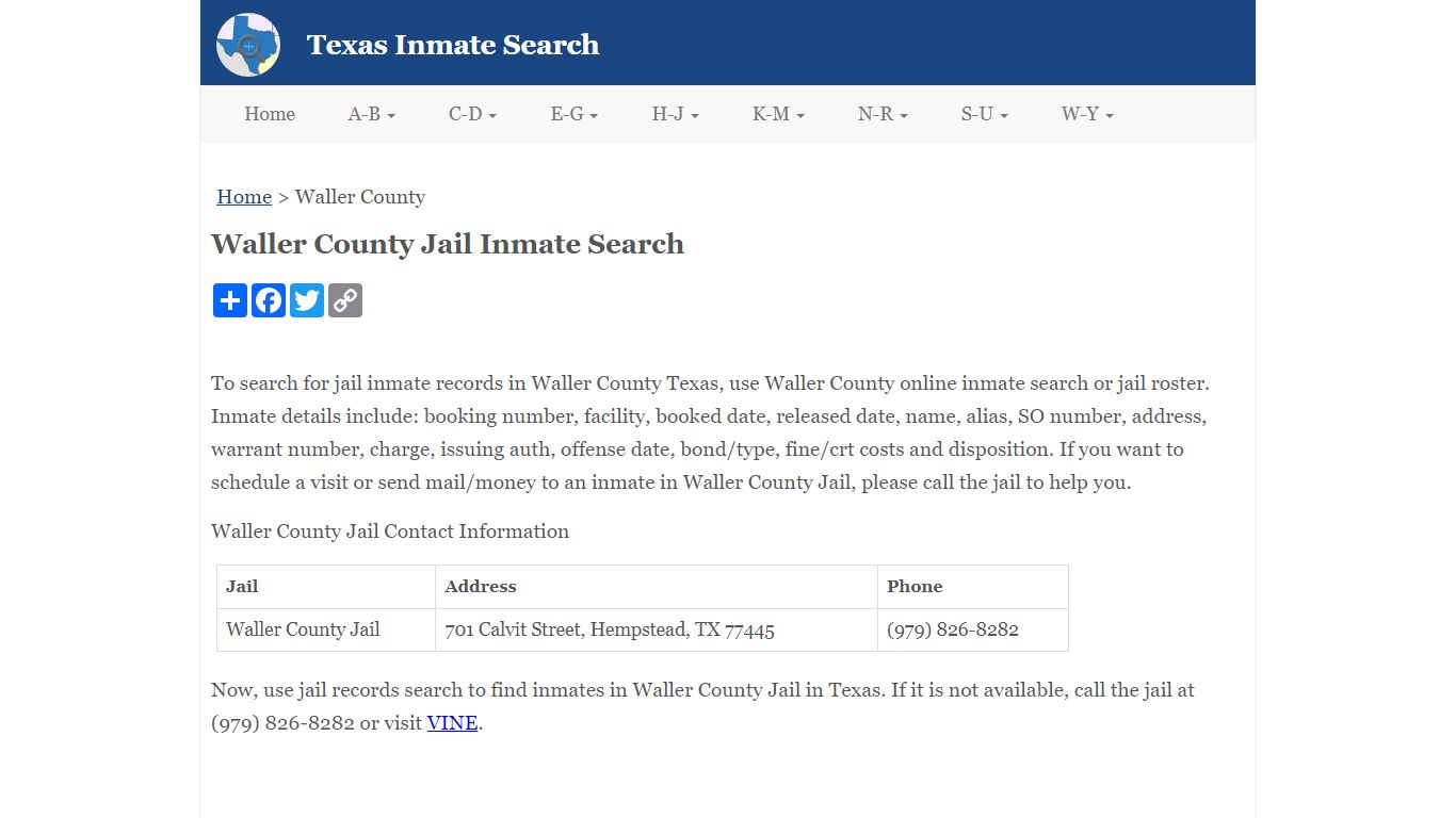 Waller County Jail Inmate Search